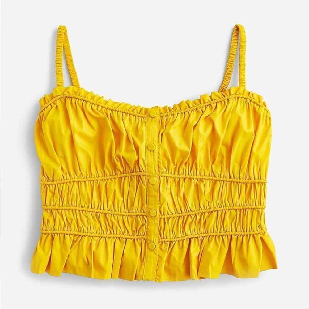 J. Crew Bright Yellow Ruched Ruffle Crop Top - Picture 2 of 7